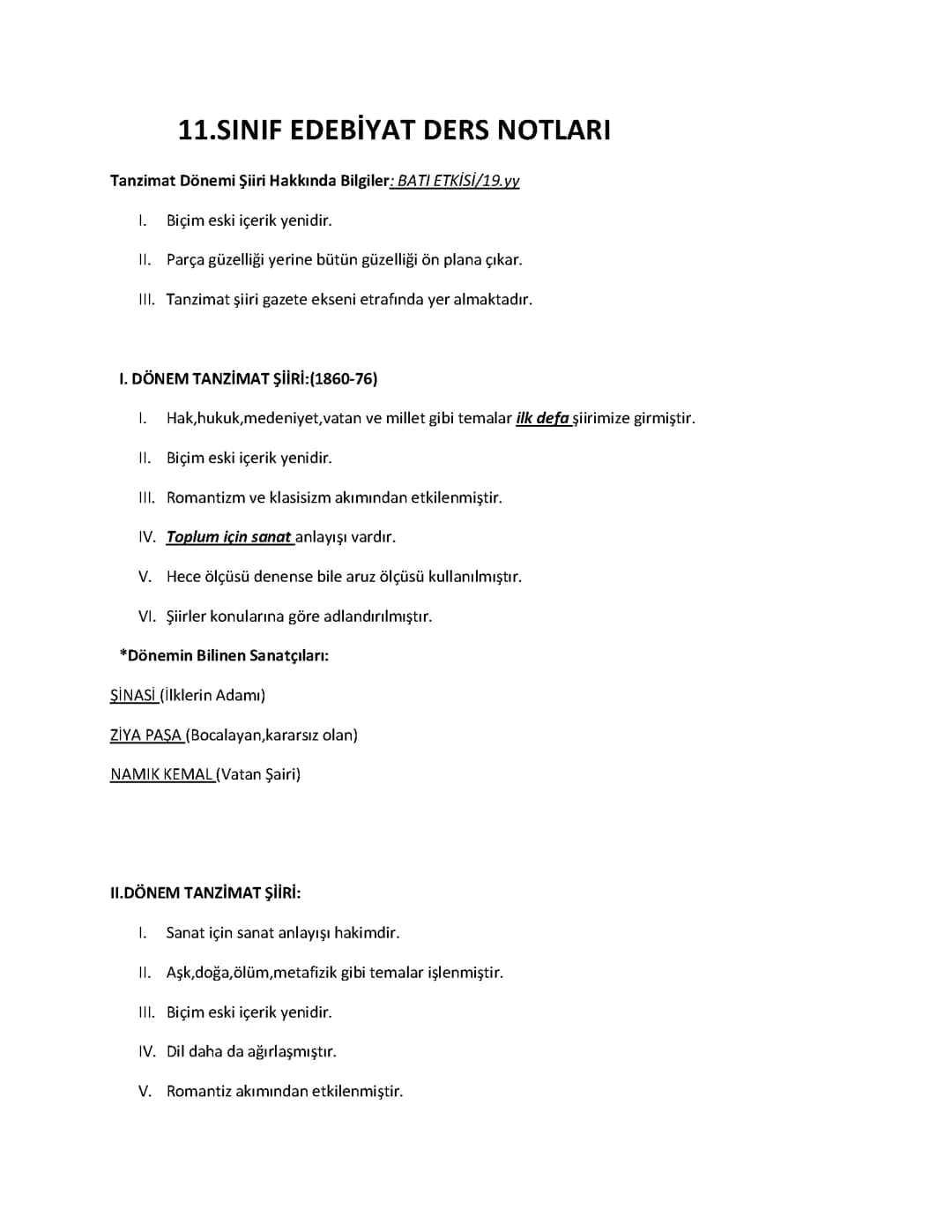 Tanzimat 1 ve 2. Dönem Özellikleri ve Karşılaştırması - Edebiyat Ders Notları PDF