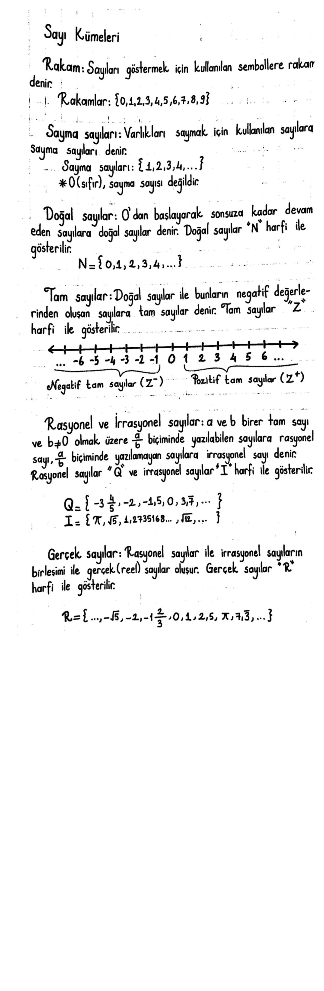 Sayı Kümeleri

Rakam: Sayıları göstermek için kullanılan sembollere rakar
denir.
Rakamlar: 10,1,2,3,4,5,6,7,8,9}

Sayma sayıları: Varlıkları