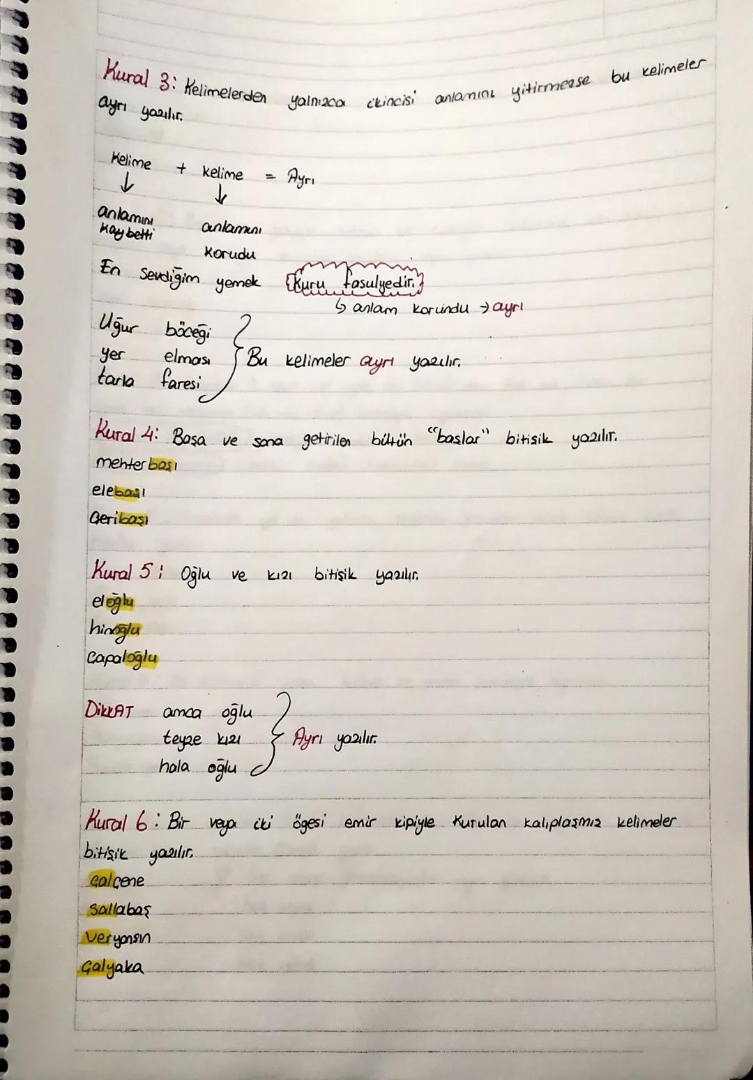 Kural 1: Bütün
YAZIM KURALLARI
kelime
yazılır.
Kelimet kelime - yeni anlam olusmadı ayrı yaz
grupları ayrı
kelime t kelime
kelime + kelime
Y