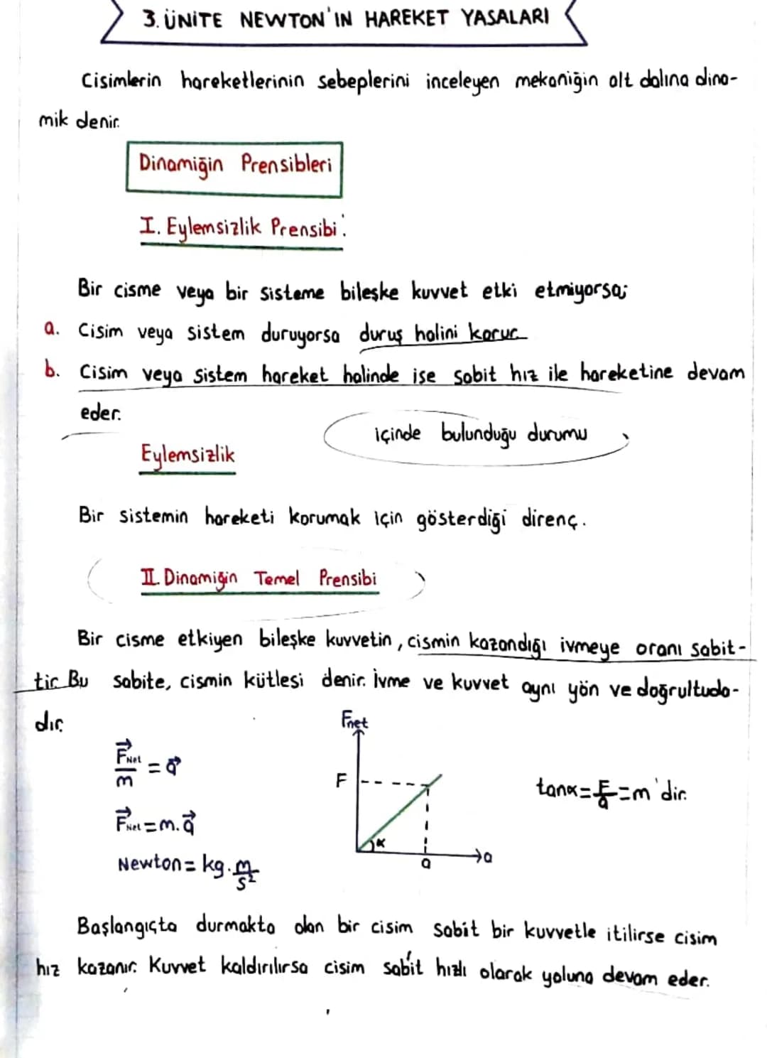 3. UNITE NEWTON' IN HAREKET YASALARI
Cisimlerin hareketlerinin sebeplerini inceleyen mekaniğin alt dalina dina-
mik denir.
Dinamiğin Prensib