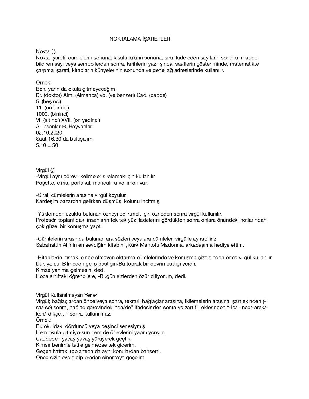 Noktalama İşaretleri Hakkında Bilgi ve Örnekler