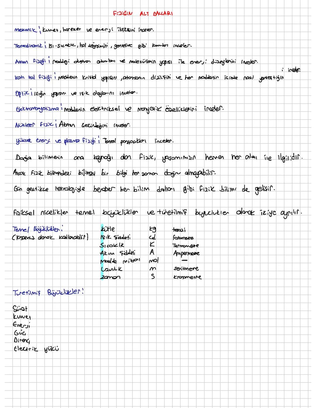 Fizik Bilimine Giriş: Alt Dalları ve Temel Büyüklükler