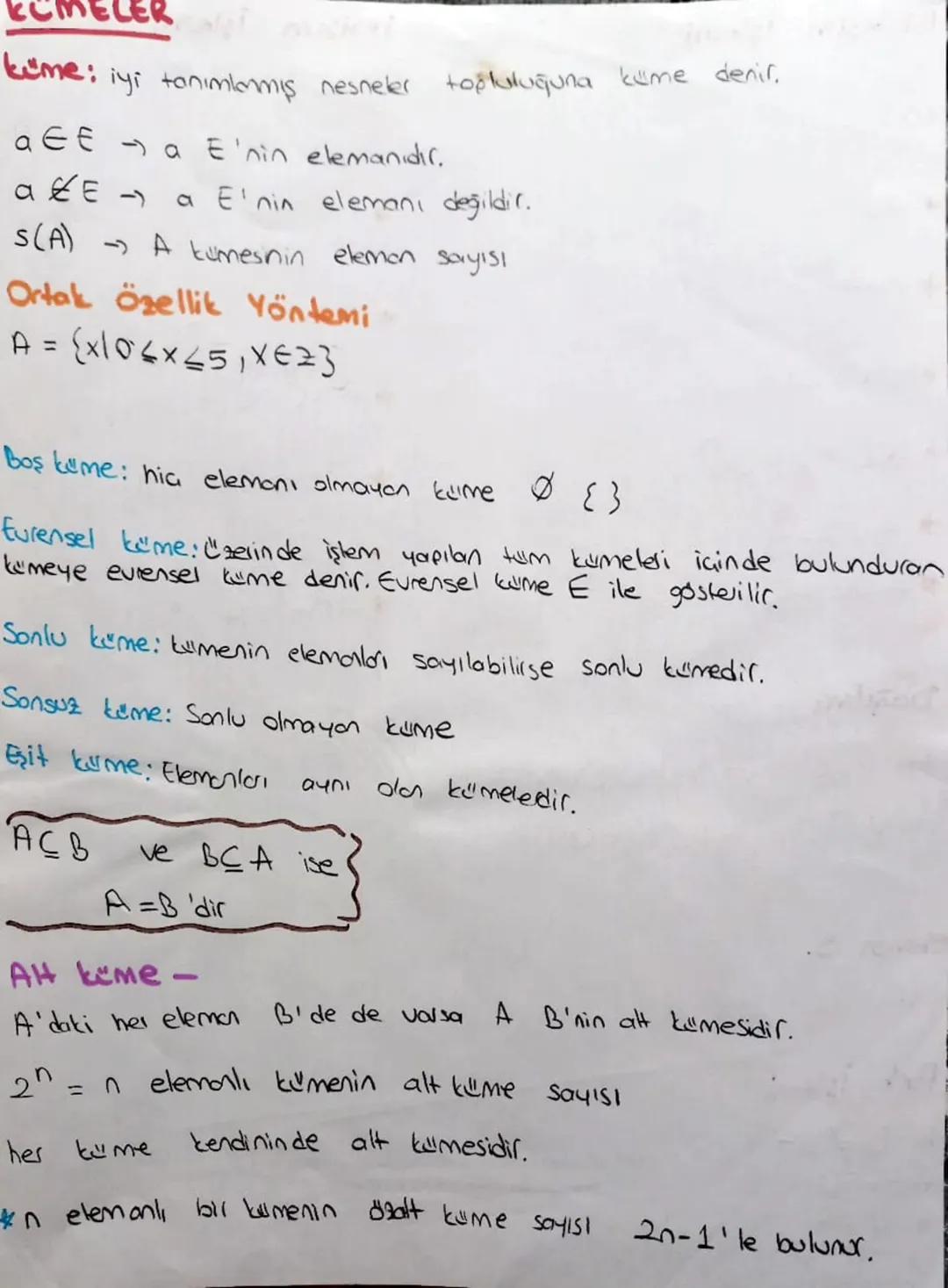 time: iyi tanımlamış nesneler topluluğuna kume denir.
at a E'nin elemanıdır.
ae-> a E'nin elemanı değildir.
S(A) A tumeshin elemon sayısı
Or