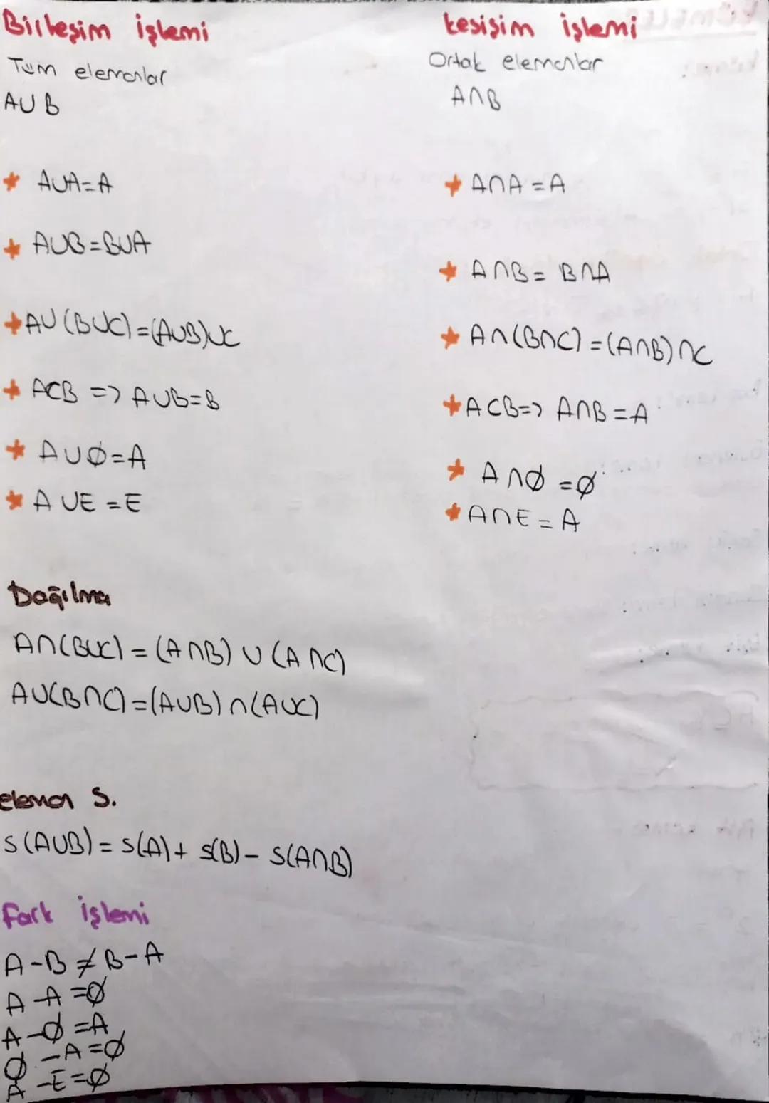 time: iyi tanımlamış nesneler topluluğuna kume denir.
at a E'nin elemanıdır.
ae-> a E'nin elemanı değildir.
S(A) A tumeshin elemon sayısı
Or