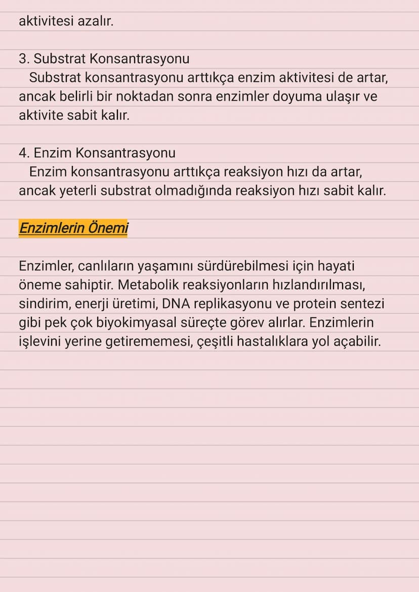 Enzimler
Enzimler, biyokimyasal reaksiyonları hızlandıran protein
yapısındaki biyolojik katalizörlerdir. Her enzim, belirli bir
reaksiyonu k