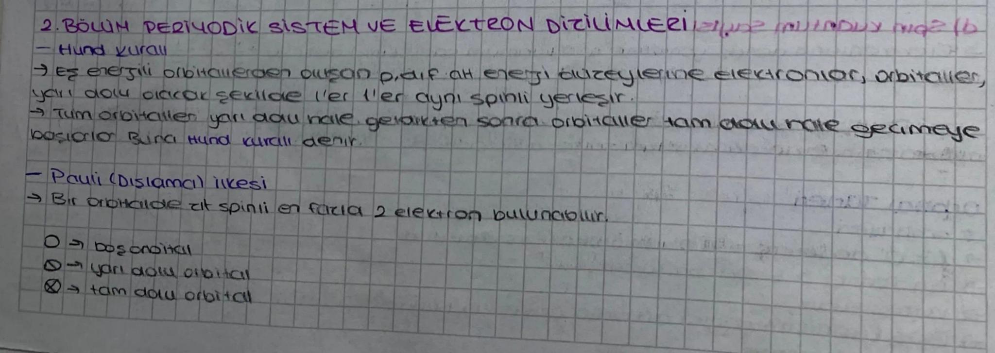 2. BÖLÜM PERİYODİK SİSTEM VE ELEKTRON DİZİLİMLERİ
MUIDUY mg (b
- Hund Kurall
→ Eş enerjili orbitallerden auson pidif at Enerji dvizeylerine 