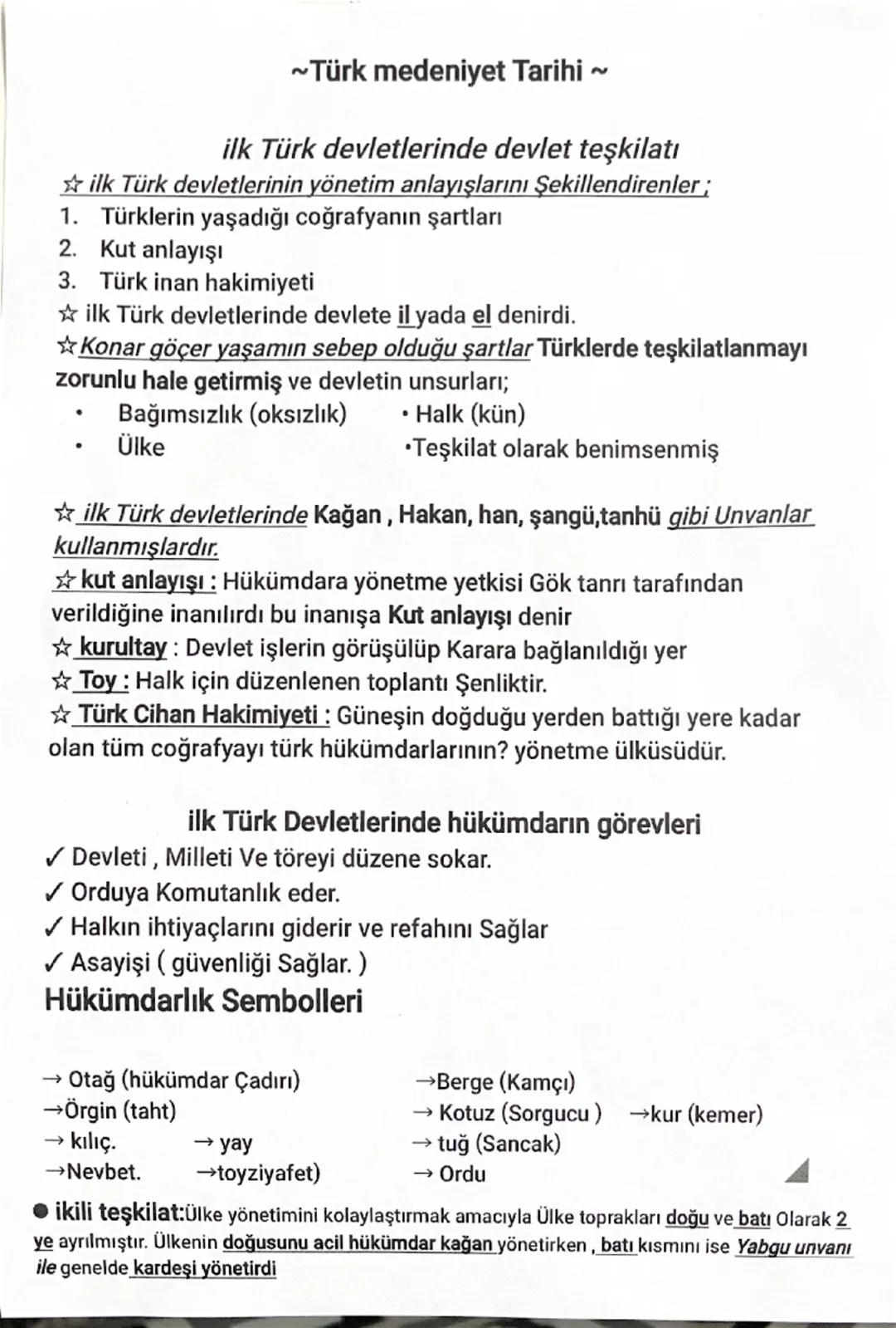 11. Sınıf Türk Kültür ve Medeniyet Tarihi Ders Notları