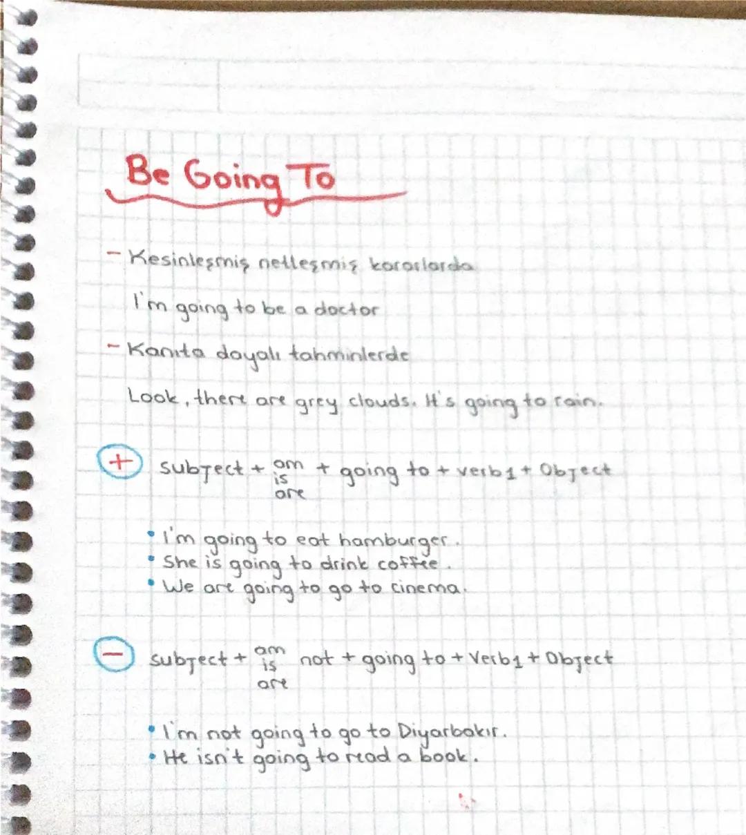 1
Be
Going To
Kesinleşmiş netleşmiş kararlarda
I'm
going to be a doctor
Kanita dayalı tahminlerde
Look, there are
clouds. It's
grey
going
to
