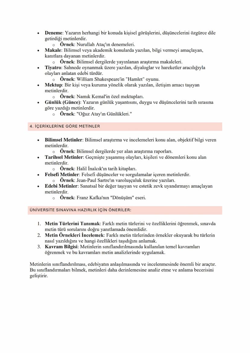 METİNLERİN SINIFLANDIRILMASI
Metinler, amaçları, konuları ve yapıları doğrultusunda çeşitli şekillerde sınıflandırılabilir.
Metinlerin sınıf
