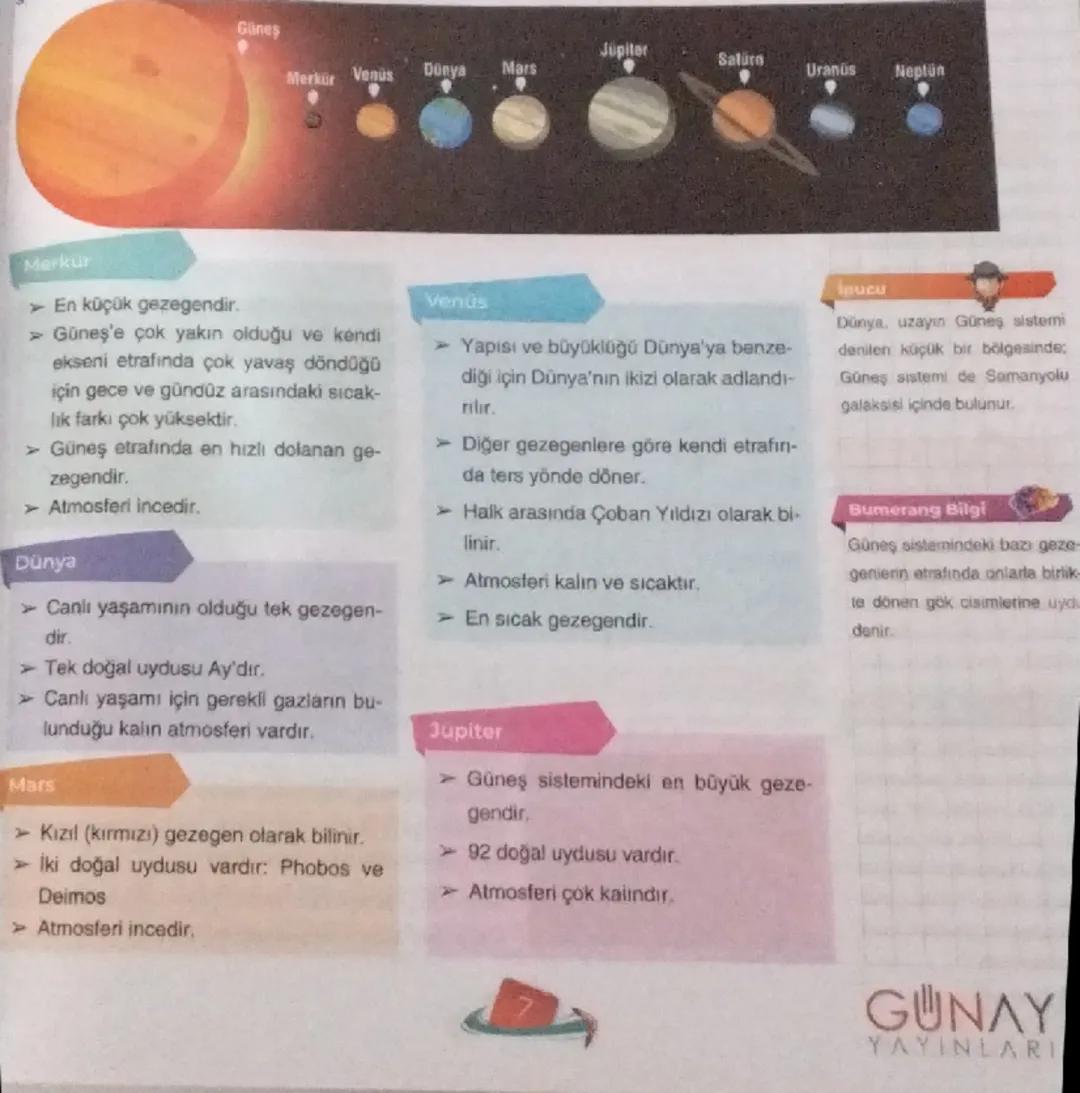 1. Ünite: Güneş Sistemindeki Gezegenler Özeti