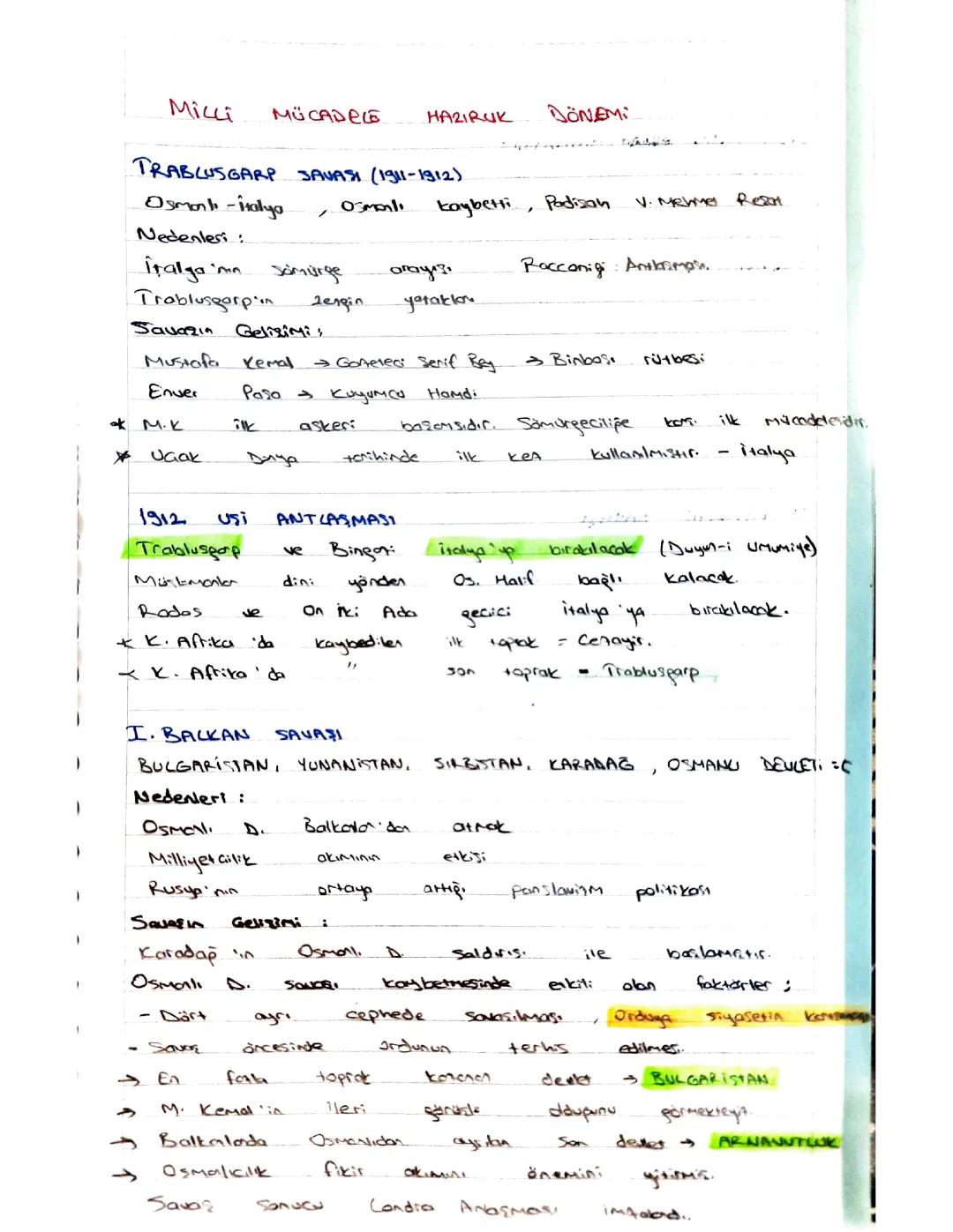 Milli Mücadele ve Trablusgarp Savaşı Özetleri - 8. ve 12. Sınıf PDF