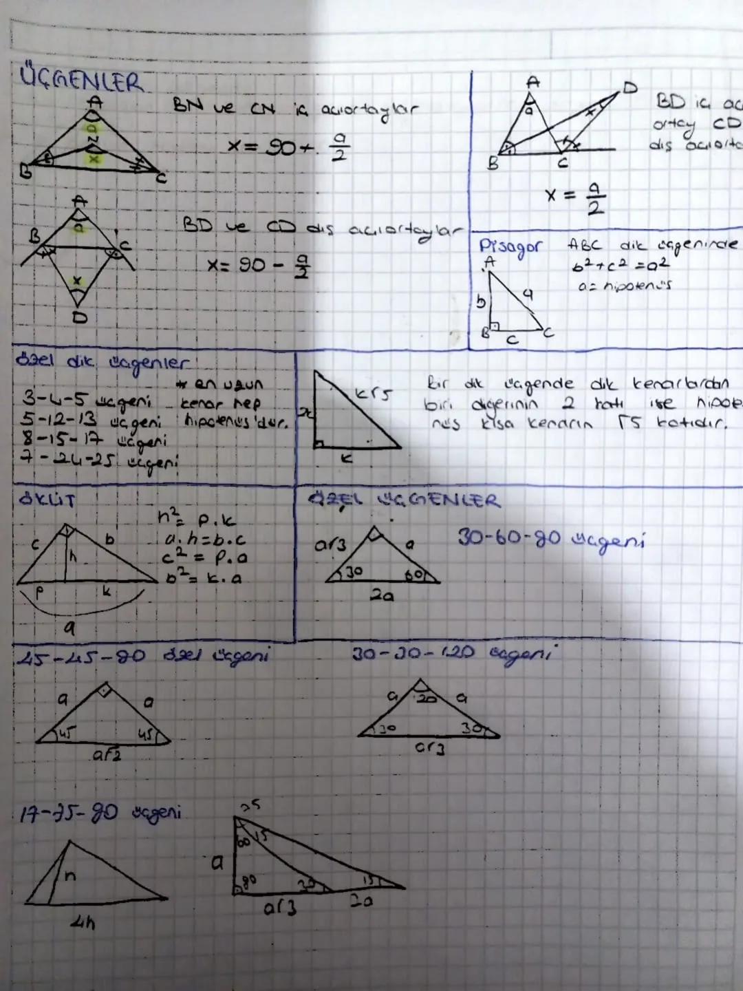 ÜÇGENLER
B
$10
.
BN ve CN is aciortaylar
x= 90+
BD ic ac
ortcy
CD
dis acierto
B
V
X =
2
old
BD e
dis aciortaylar
Pisagor
ABC
×= 90-
A
dik ca