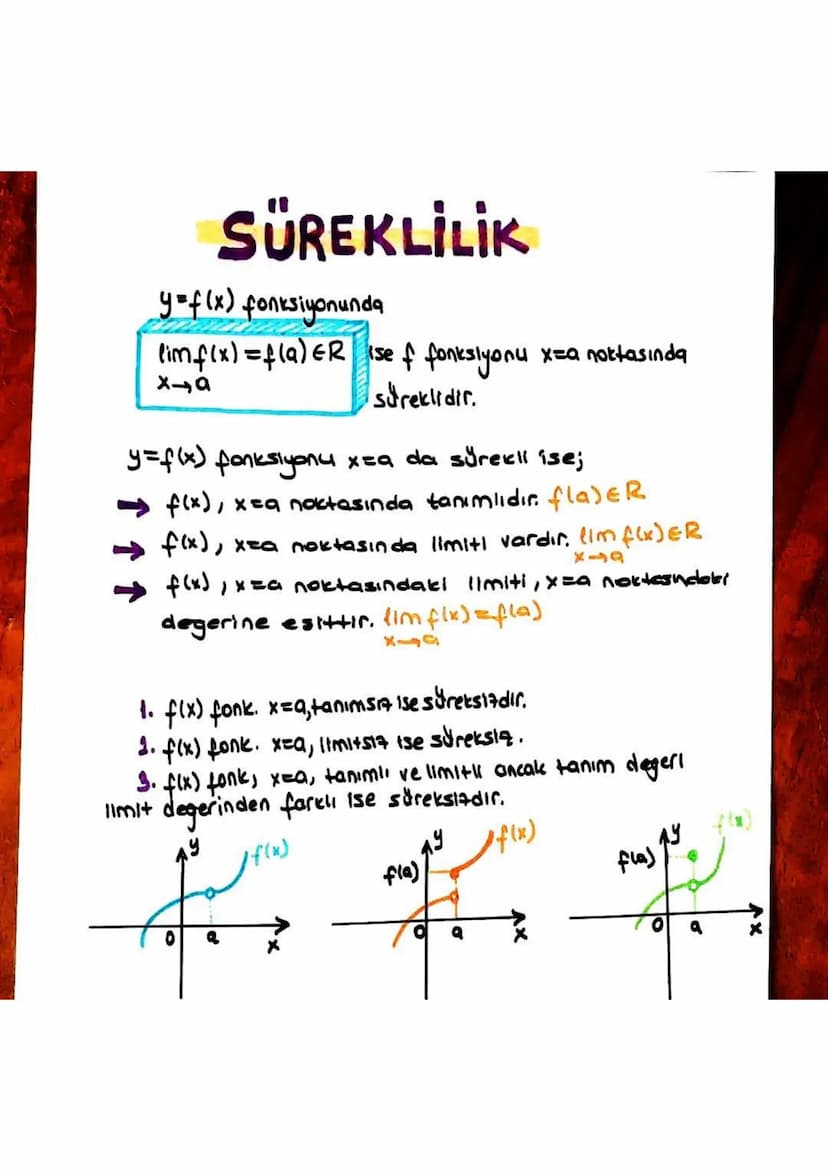 SÜREKLİLİK
y= f(x) fonksiyonunda
(im f(x) = f(a) ER se f fonksiyonu x=a noktasında
x19
süreklidir.
y= f(x) fonksiyonu x=a da sürekli ise;
f(