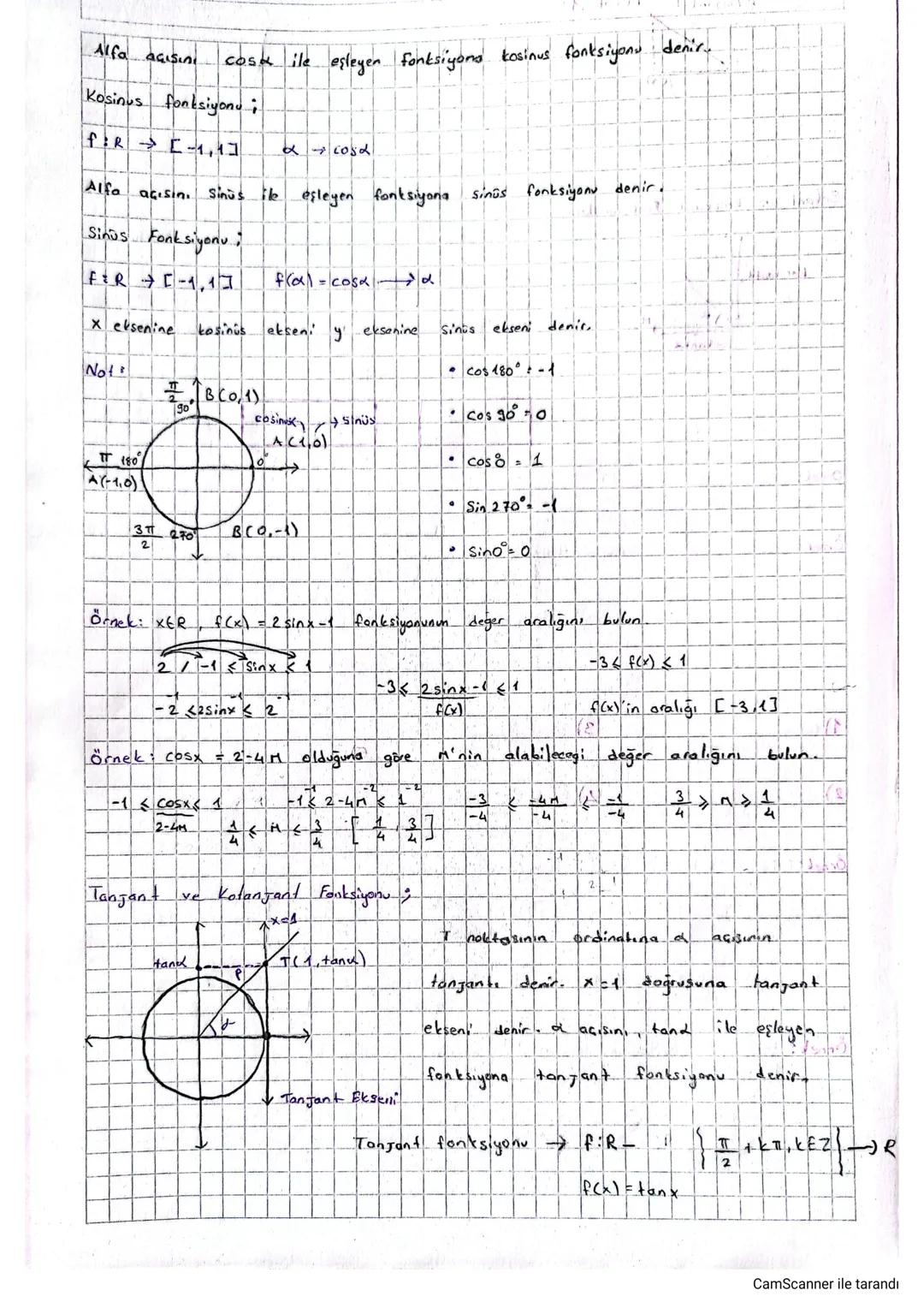 Trigonometrik Fonksiyonlar
1) Kosinus
ve Sinus Fonksiyonu:
Bir alfa
agisina
birim
Gerber üzerinde
a
karşılık gelen nokta p(a,b) ise p not ta