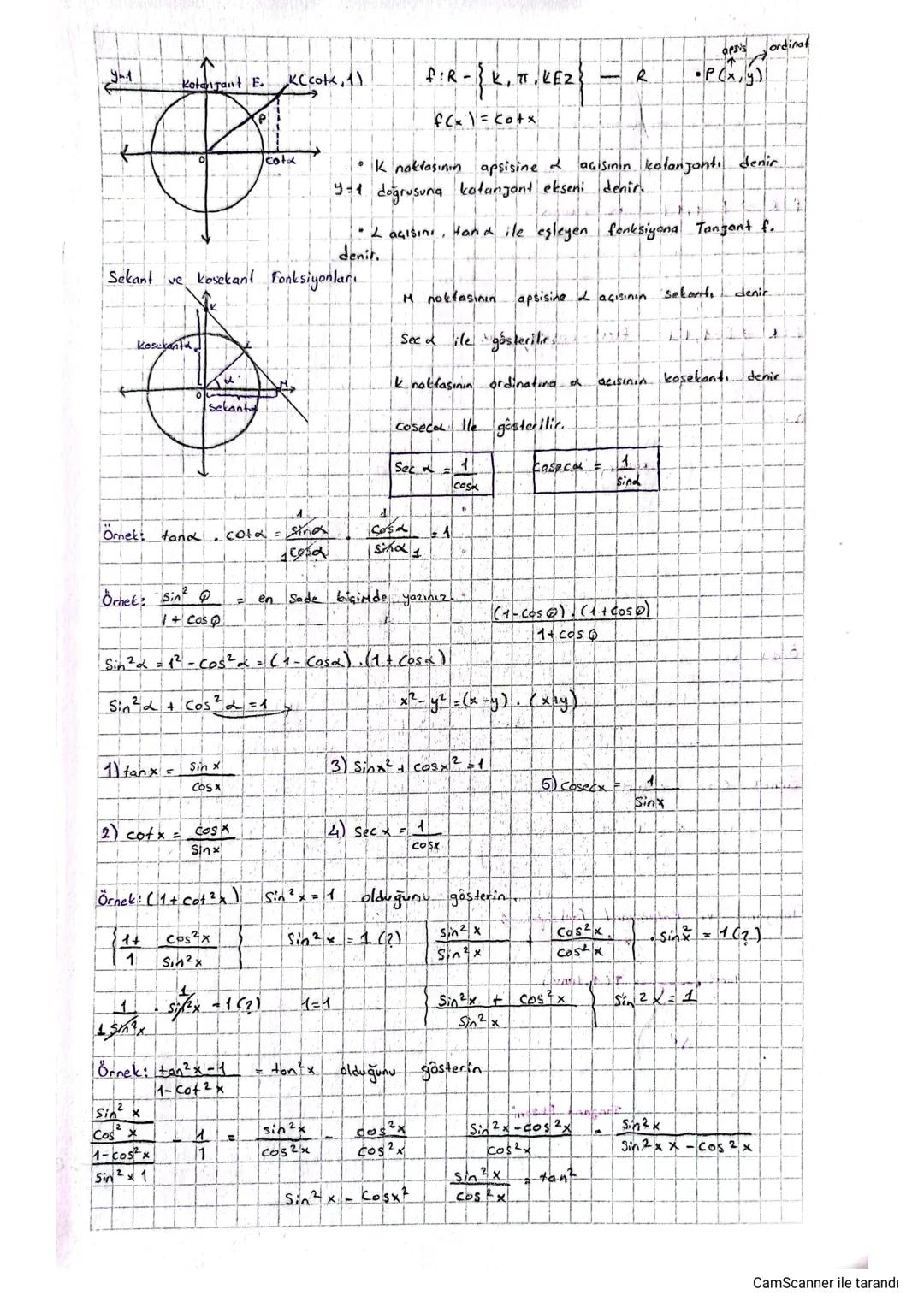 Trigonometrik Fonksiyonlar
1) Kosinus
ve Sinus Fonksiyonu:
Bir alfa
agisina
birim
Gerber üzerinde
a
karşılık gelen nokta p(a,b) ise p not ta