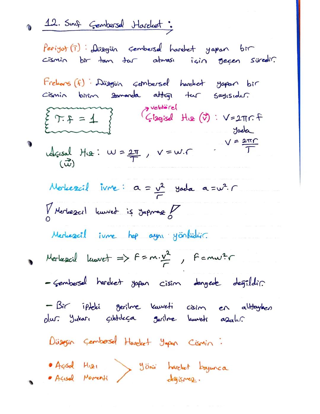 12. Sınıf Fizik: Çembersel ve Modern Hareket Formülleri PDF