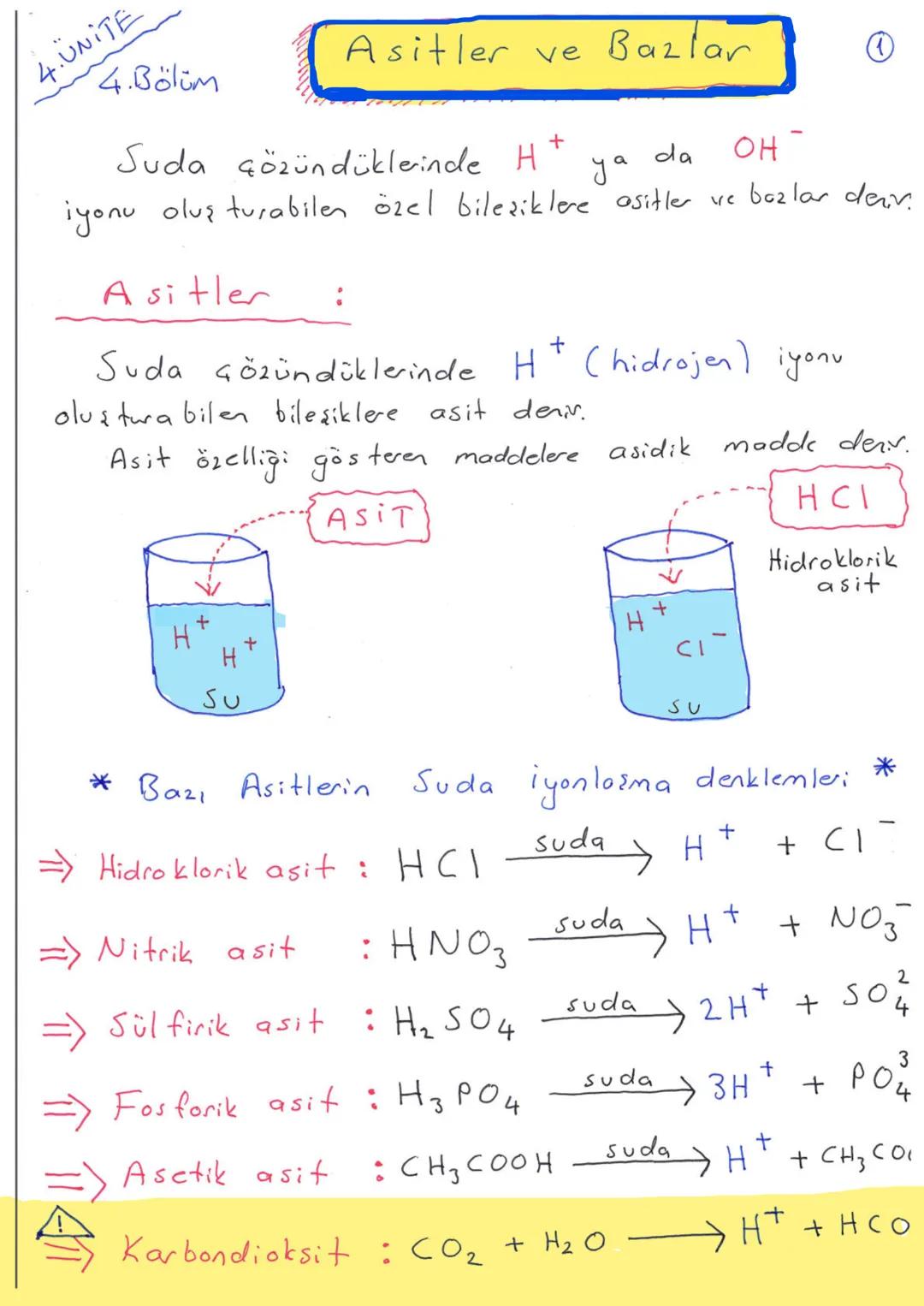 4.UNITE
4.Bölüm
Asitler ve Bazlar
Suda çözündüklerinde H
①
+
da
OH-
ya
iyonu oluşturabilen özel bileziklere asitler ve bazlar dear.
Asitler
