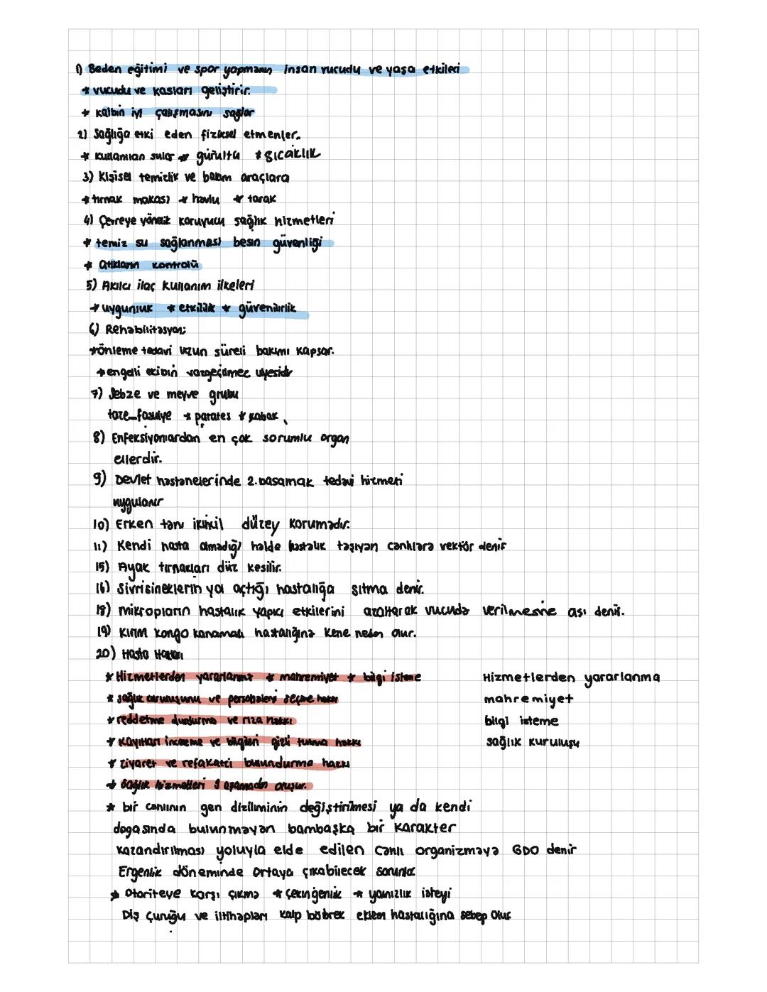 9. Sınıf Sağlık Bilgileri ve Özetler