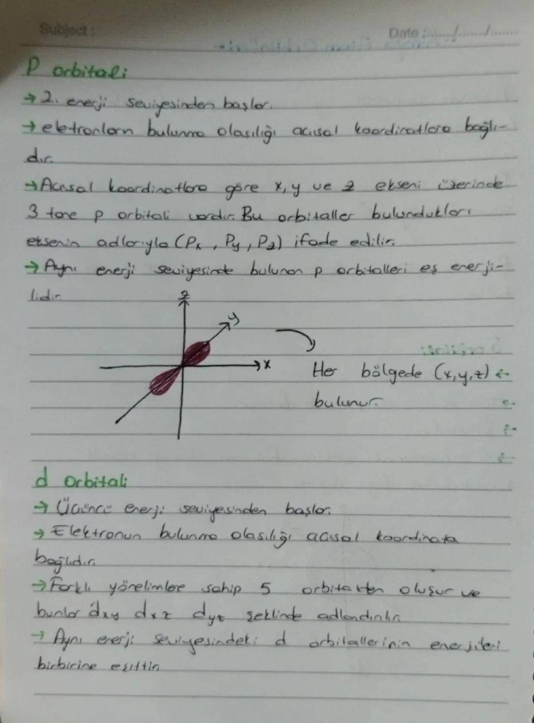 Subject: Kimya Atom Orbitalleri-
Date d
Atomda orbitaller genelde S,P,d,f olmak üzere
4 Gesittin
Atomda çekirdeğe yıkın bölgelerin alabilece