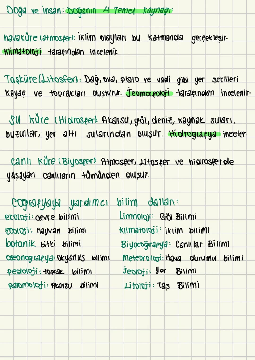 Doğa ve insan: Doğanın 4 Temel kaynağı:
havakure (atmosfer): iklim olayları bu Katmanda gerçekleşir.
Klimatoloji tarafından incelenir.
Taşk