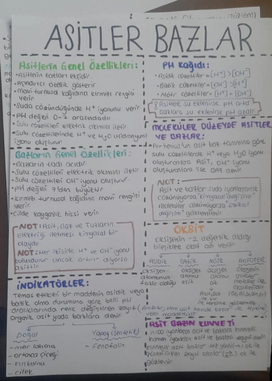 S
bi
99
:
Müziemi
# ASİTLER BAZLAR

### Asitlerin Genel Özellikleri:
no Asitlerin tatları eksidir.
d
k
Aşındırıcı özellik gösterir
•Mavi tur