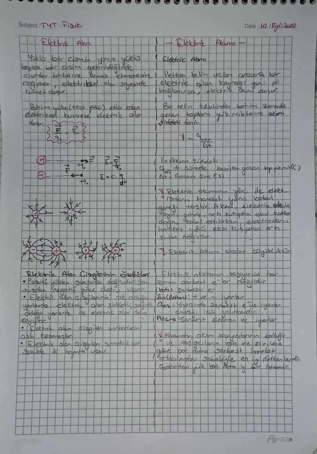 Subject: TYT Fizik
Elektrik Alan
Yüklo bir cismin you've yoels
başka bar cisim getirildiğinde
Date : 10./Eyl/2023
Elektrik Alami
( Flectric 