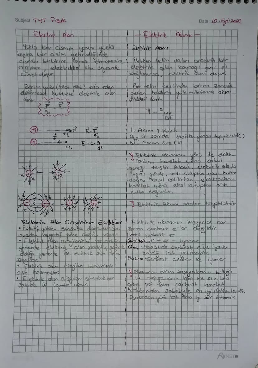 Subject: TYT Fizik
Elektrik Alan
Yüklo bir cismin you've yoels
başka bar cisim getirildiğinde
Date : 10./Eyl/2023
Elektrik Alami
( Flectric 