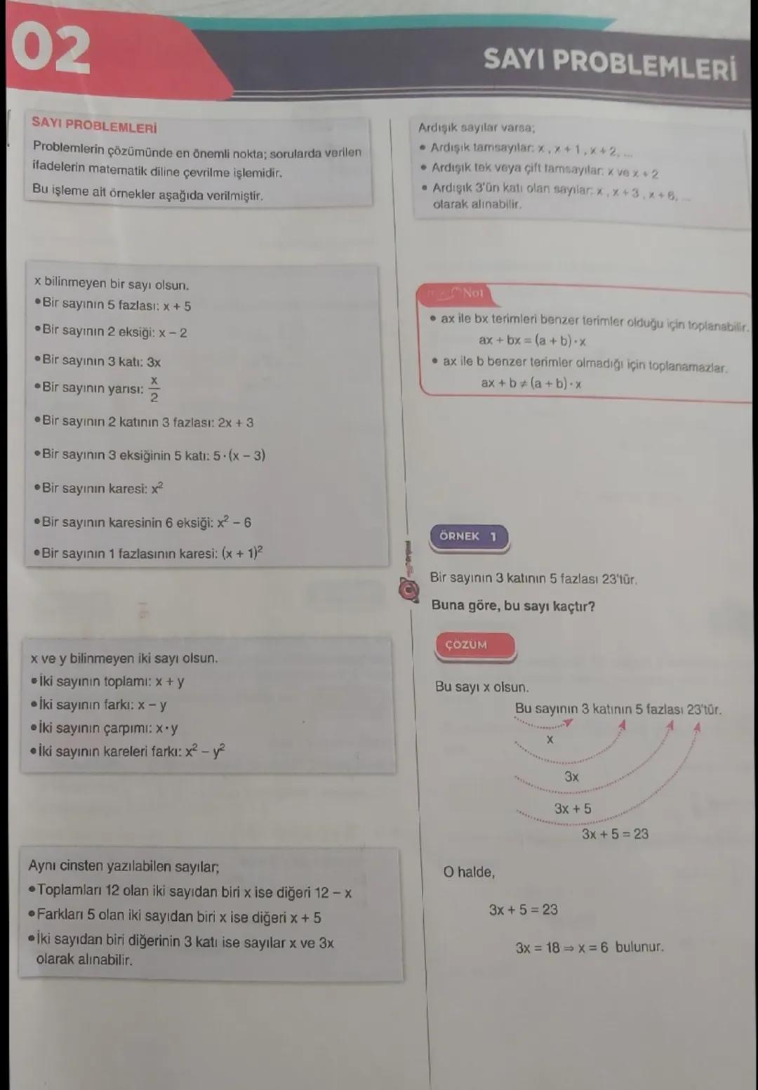 02

SAYI PROBLEMLERİ
SAYI PROBLEMLERİ
Problemlerin çözümünde en önemli nokta; sorularda verilen
ifadelerin matematik diline çevrilme işlemid