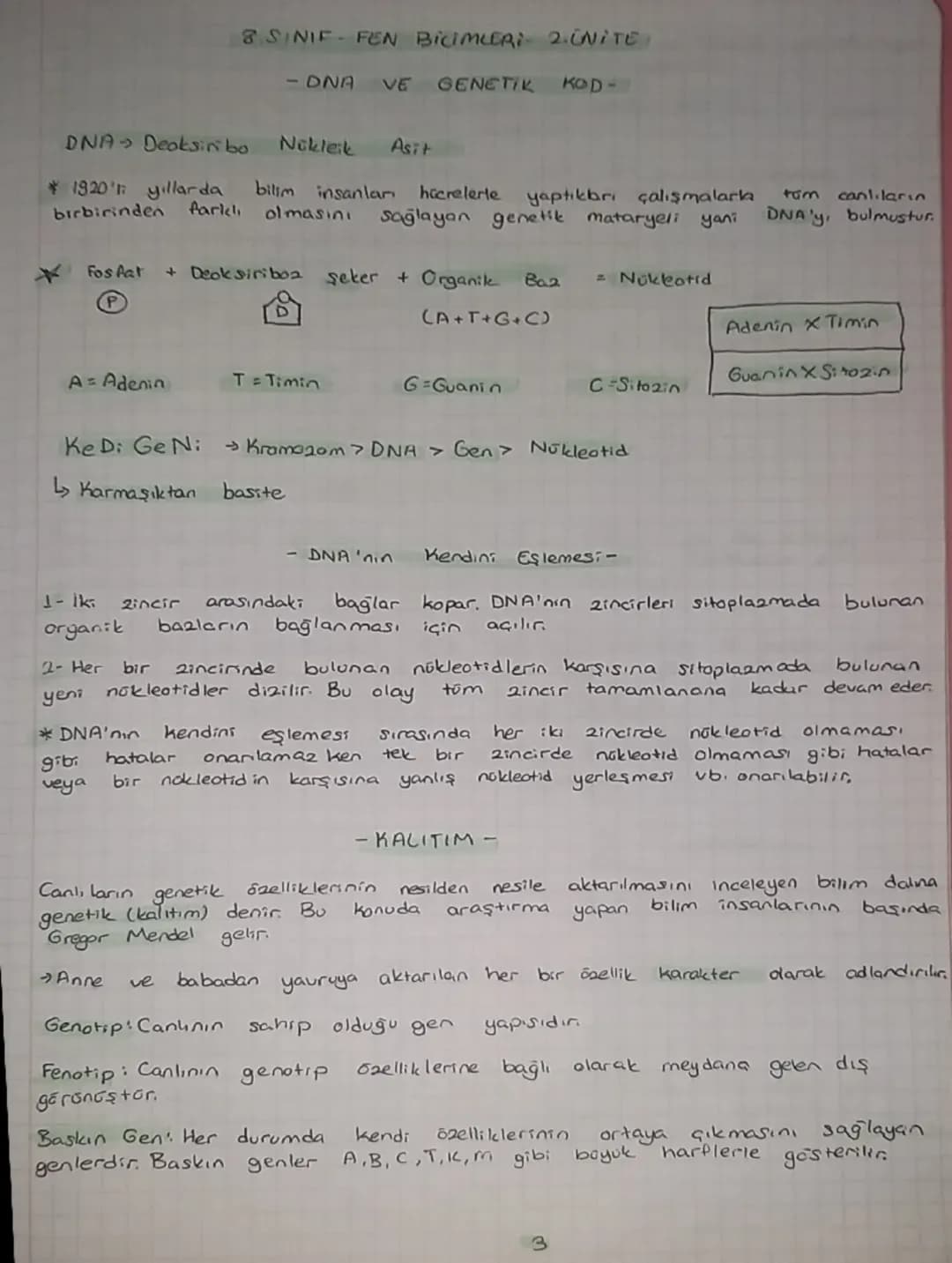 8. SINIF-FEN BiciMLERI 2.UNITE,
- DNA
VE
GENETIK KOD-
DNA Deoksin bo Nikleik
1920' yillar da
birbirinden
farklı
Asit
bilim insanlar hücreler