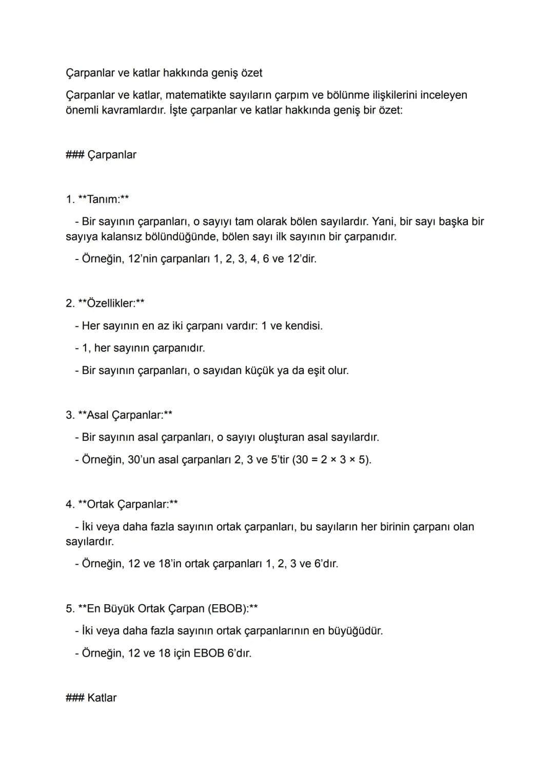 Çarpanlar ve katlar hakkında geniş özet
Çarpanlar ve katlar, matematikte sayıların çarpım ve bölünme ilişkilerini inceleyen
önemli kavramlar