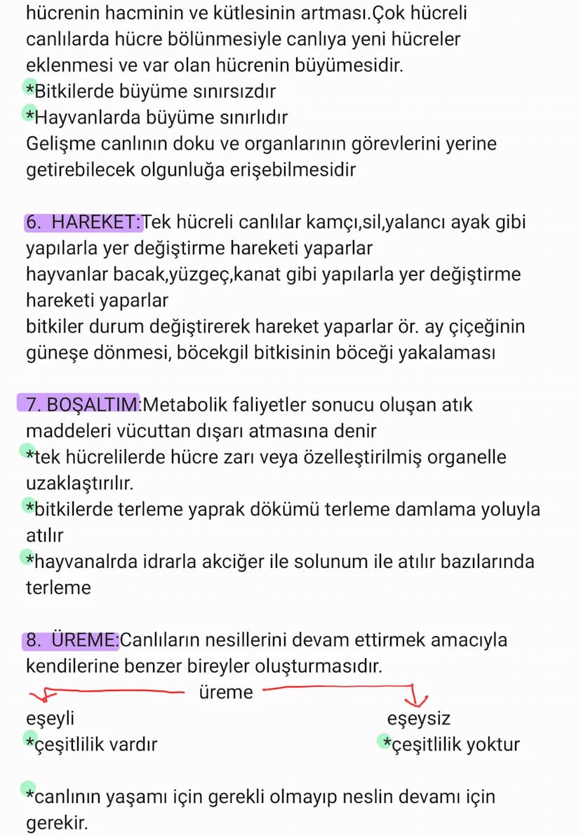 BİYOLOJİ
CANLILARIN ORTAK ÖZELLİKLERİ
1. HÜCRESEL YAPI: Tüm cnlılar hücre veya hücrelerden
oluşur. bazıları tek hücrelidir öreneğin:
bakteri
