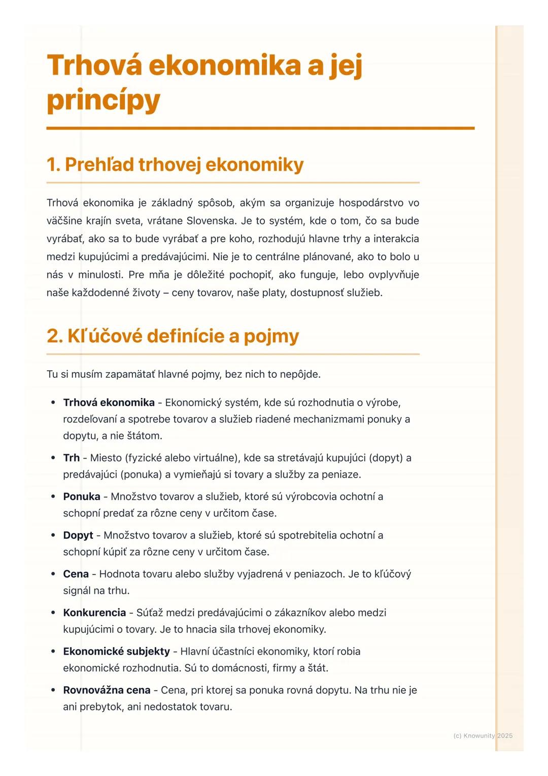 # Trhová ekonomika a jej
princípy

1. Prehľad trhovej ekonomiky

Trhová ekonomika je základný spôsob, akým sa organizuje hospodárstvo vo
väč
