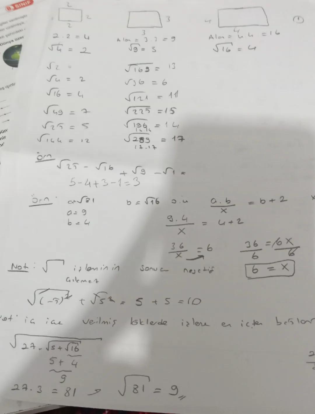O SINIF

2
2
2
3
Donya üzer
2.2=4
3
4
Ala=4.4=1
54 = 2
9 = 5
516=4
√2 =
sprinke
√16 = 4
5169 = 13
Su = 2
√36 = 6
√121 = 11
ün
mir
Sug = 7
√2