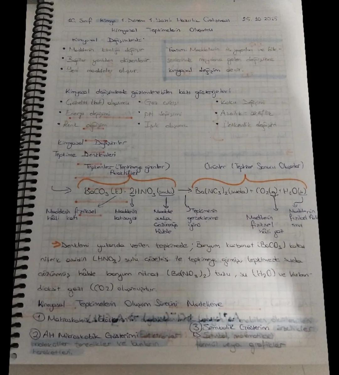 10. Sınıf Kimya 1. dönem 1. yazılı hazırlık notları