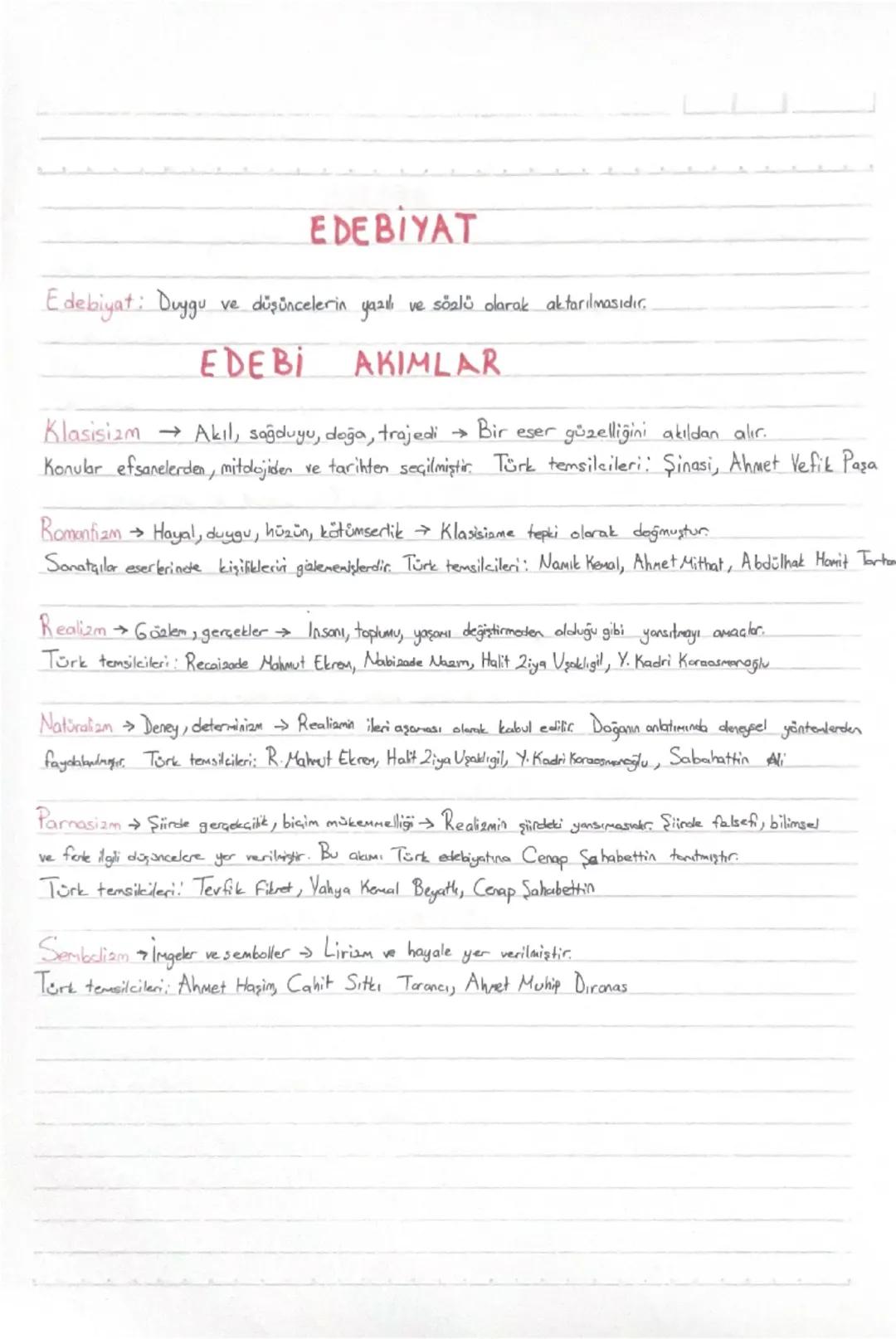 EDEBİYAT
Edebiyat: Duygu
ve düşüncelerin yazılı ve sözlü olarak aktarılmasıdır.
EDEBI
AKIMLAR
Klasisizm Akıl, sağduyu, doğa, trajedi
Bir ese