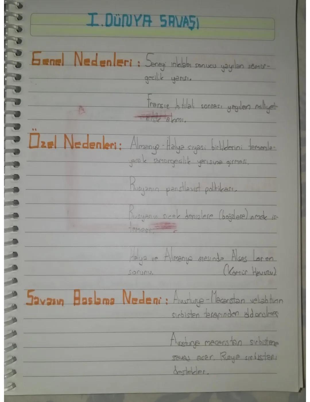 1. Dünya Savaşı Detaylı Konu Anlatımı