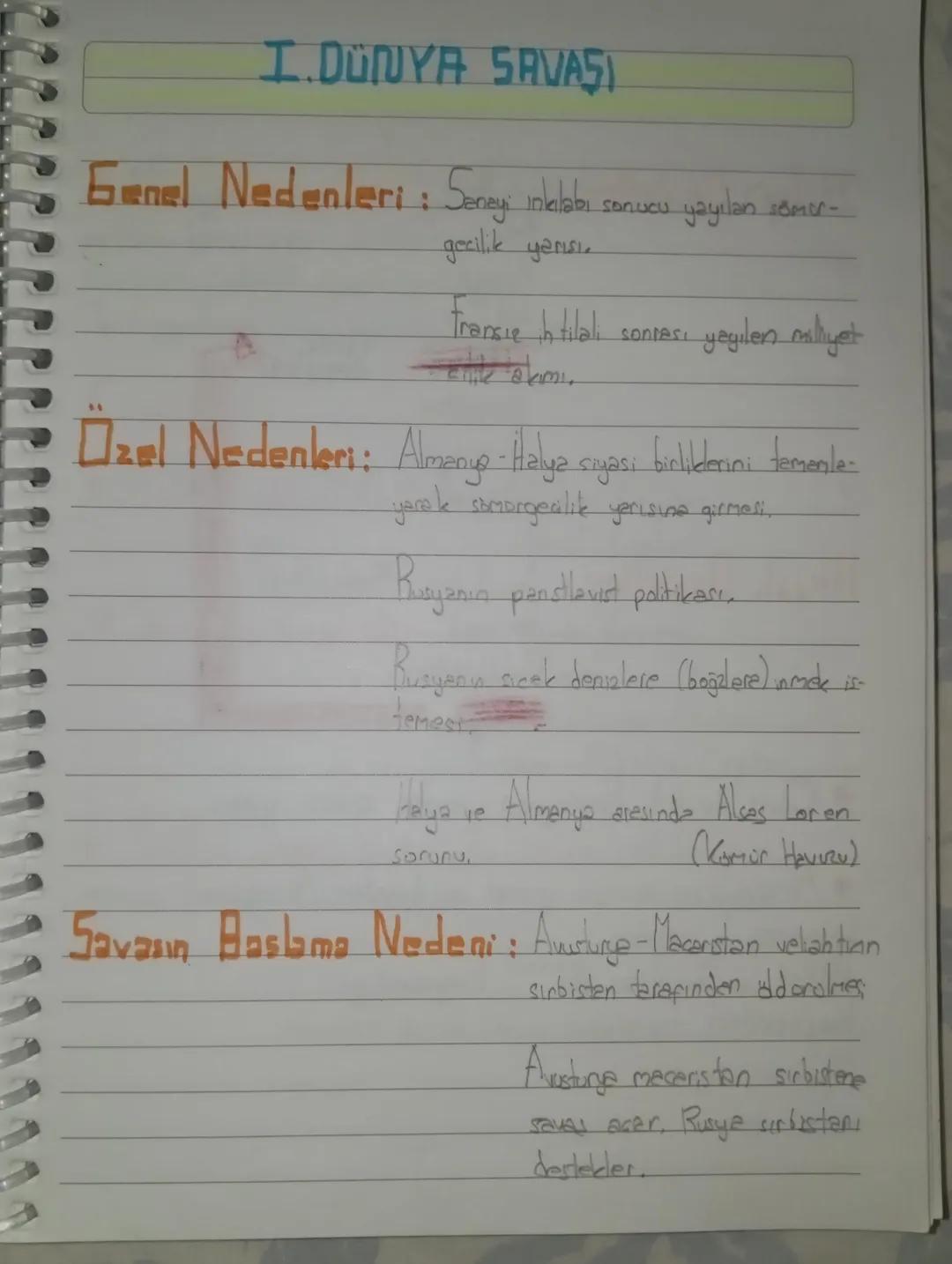 I.DÜNYA SAVAŞI
Genel Nedenleri : Seney: inlalabi sonucu
gecilik yarısı.
yayılan somer-
Fransie ihtilalı sonrası yeyilen milliyet
Özel Nedenl