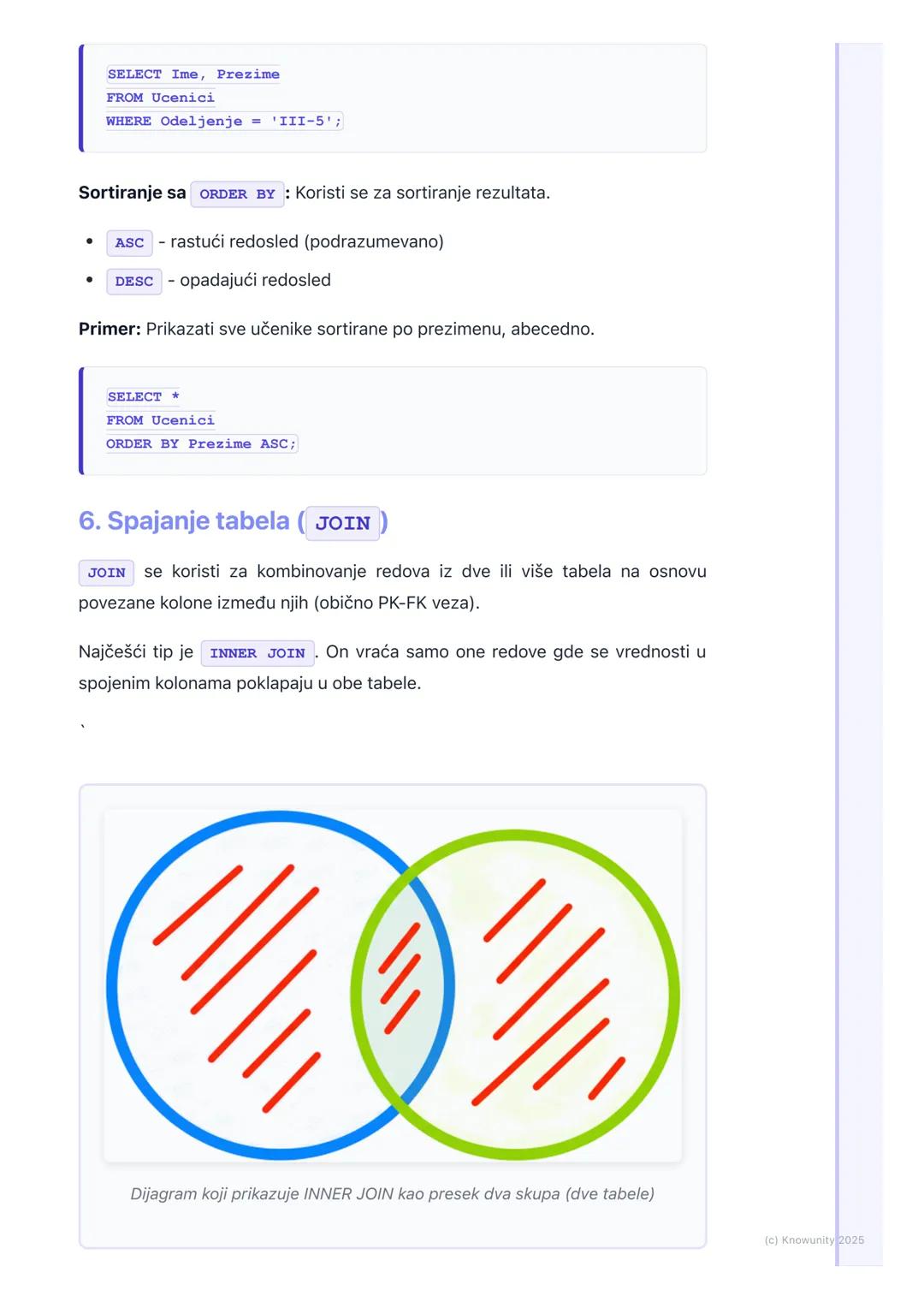 # SQL osnove

Uvod u SQL

SQL je skraćenica za Structured Query Language (Strukturirani jezik za
upite). To je standardni jezik koji se kori