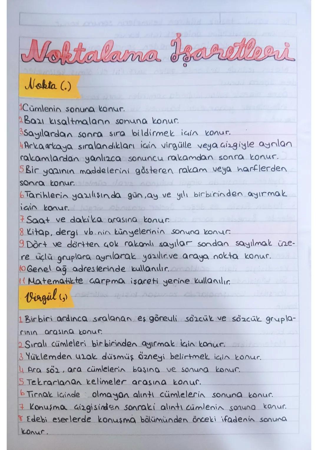 Noktalama İşaretleri
Nokta (.)
Cümlenin sonuna konur.
Bazı kısaltmaların sonuna konur.
3Sayılardan sonra sıra bildirmek için konur.
Arka ark