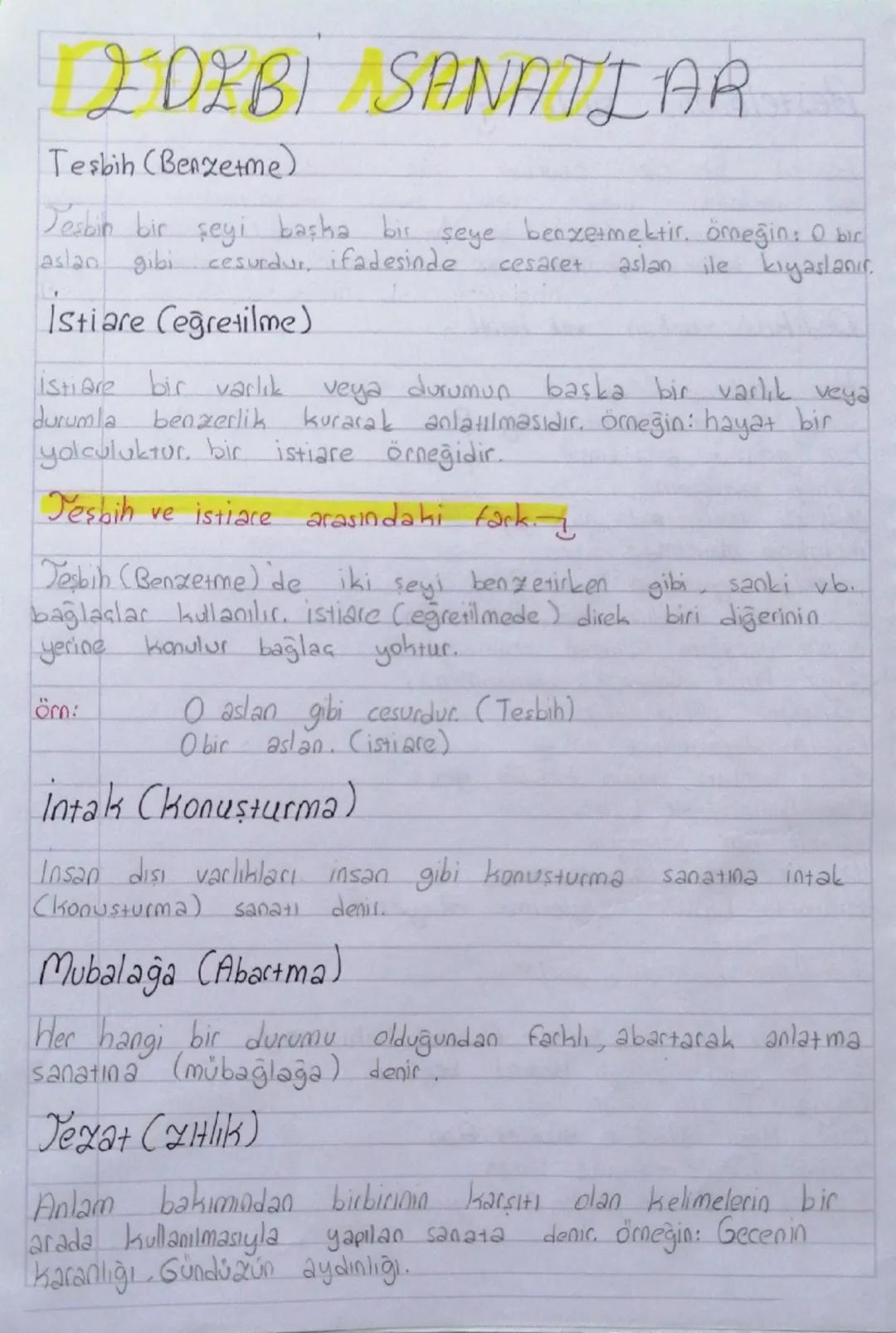 # IDEBI SANATLAR

Tesbih (Benzetme)

Jeşbin bir şeyi başka bir şeye benzetmektir. Ömeğin: O bir
aslan gibi cesurdur, ifadesinde cesaret asla
