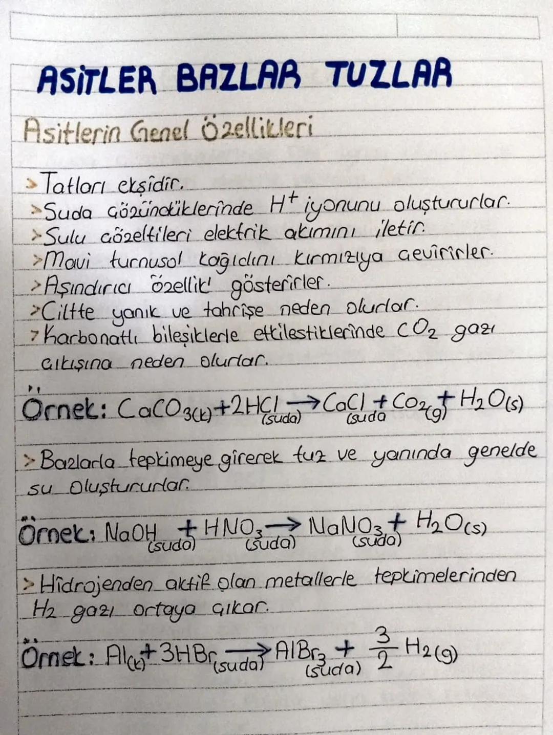 ASITLER BAZLAR TUZLAR
Asitlerin Genel Özellikleri
Tatları eksidir.
Suda Gözündüklerinde H+ iyonunu oluştururlar.
Sulu Gözeltileri elektrik a