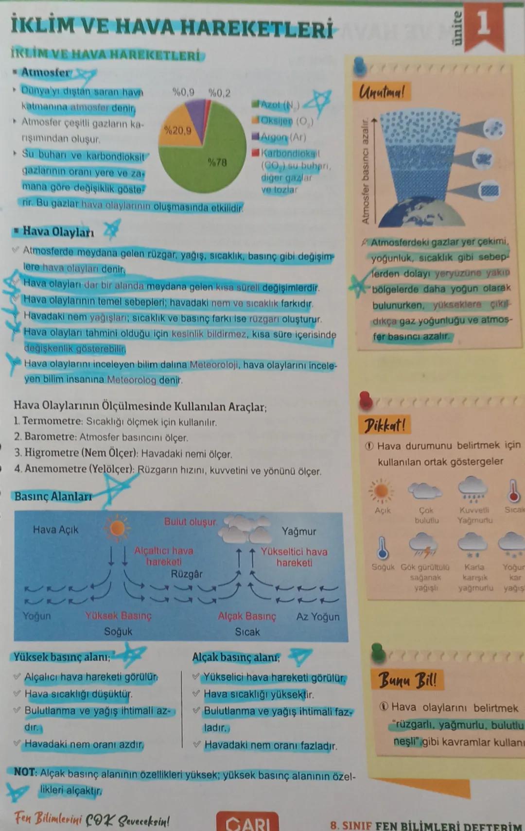 8. Sınıf Fen - İklim ve Hava Hareketleri: Arı Yayınları