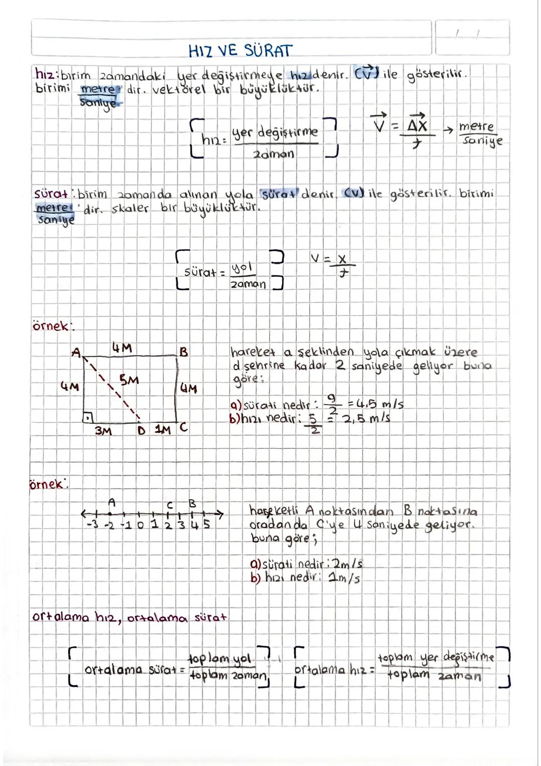 HIZ VE SÜRAT
hız:bırim zamandakı yer değiştirmeye hız denir. CV) ile gösterilir.
birimi metredir. vektörel bir büyüklüktür.
Saniye
hn: yer d