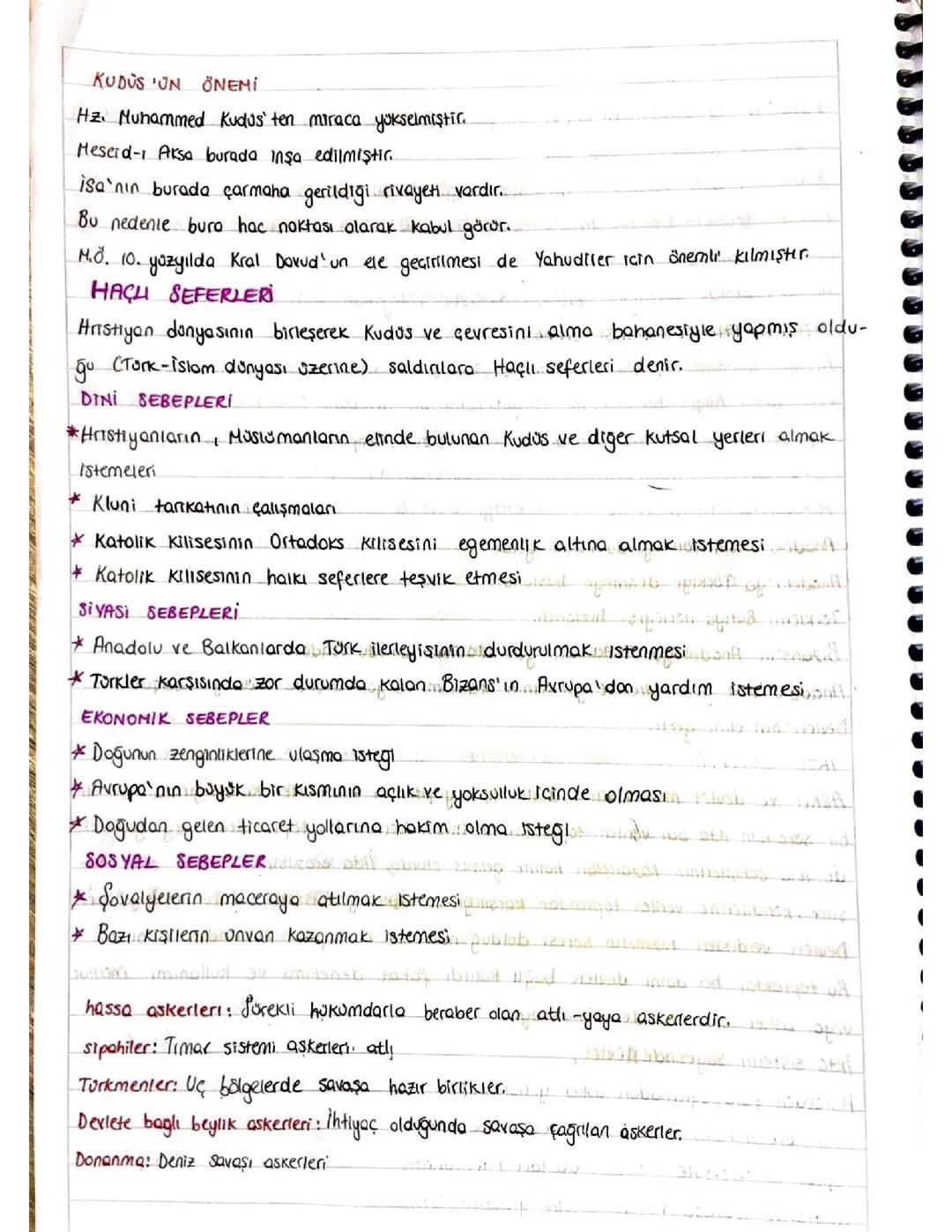 10. Sınıf Tarih: Haçlı Seferlerinin Sebepleri ve Kudüs'ün Önemi Ders Notları