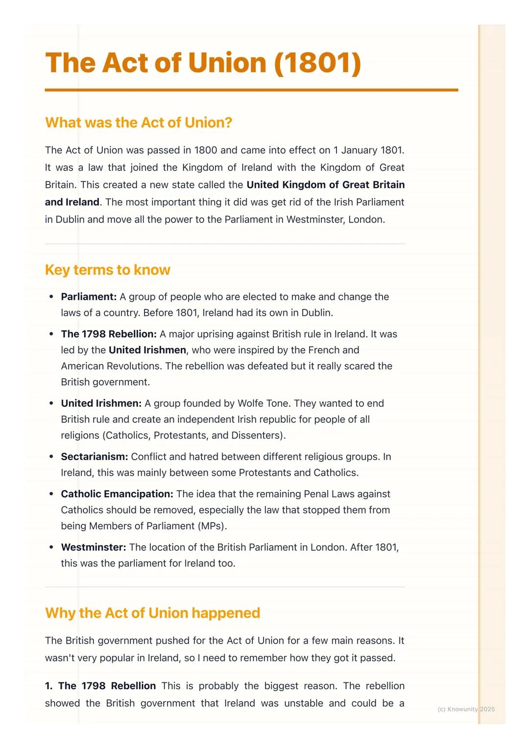 # The Act of Union (1801)

What was the Act of Union?

The Act of Union was passed in 1800 and came into effect on 1 January 1801.
It was a 