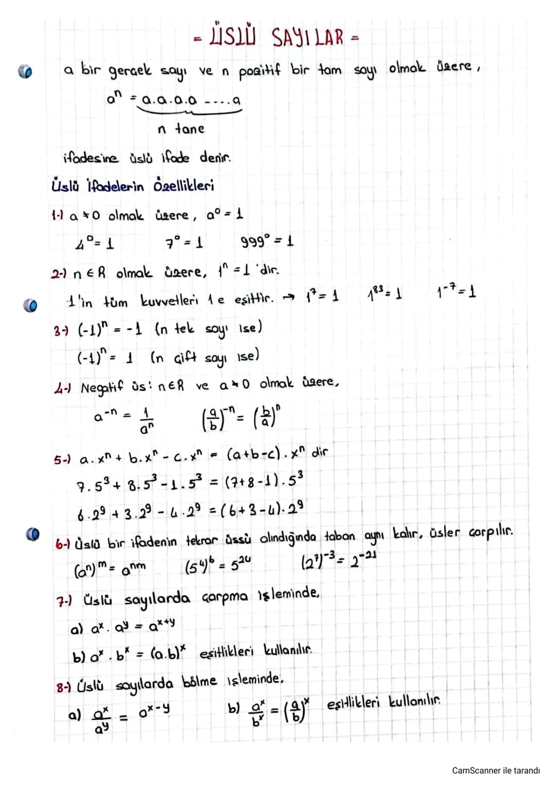 =
SU SAYILAR =
a bir gerçek sayı ve n pozitif bir tam sayı olmak üzere,
an = a.a.a.a
n tane
ifadesine üslü ifade denir.
Uslü ifadelerin Özel