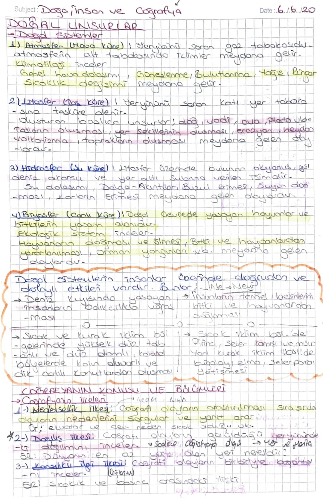 Subject: Doga, inson ve Coğrafya
DOGAL UNISURIAR
-Dogel Sistemler
1) Atmosfer (Hovo kore) ; Veryüzünü senan
atmosferin
Date :.6.1.6.120
дог
