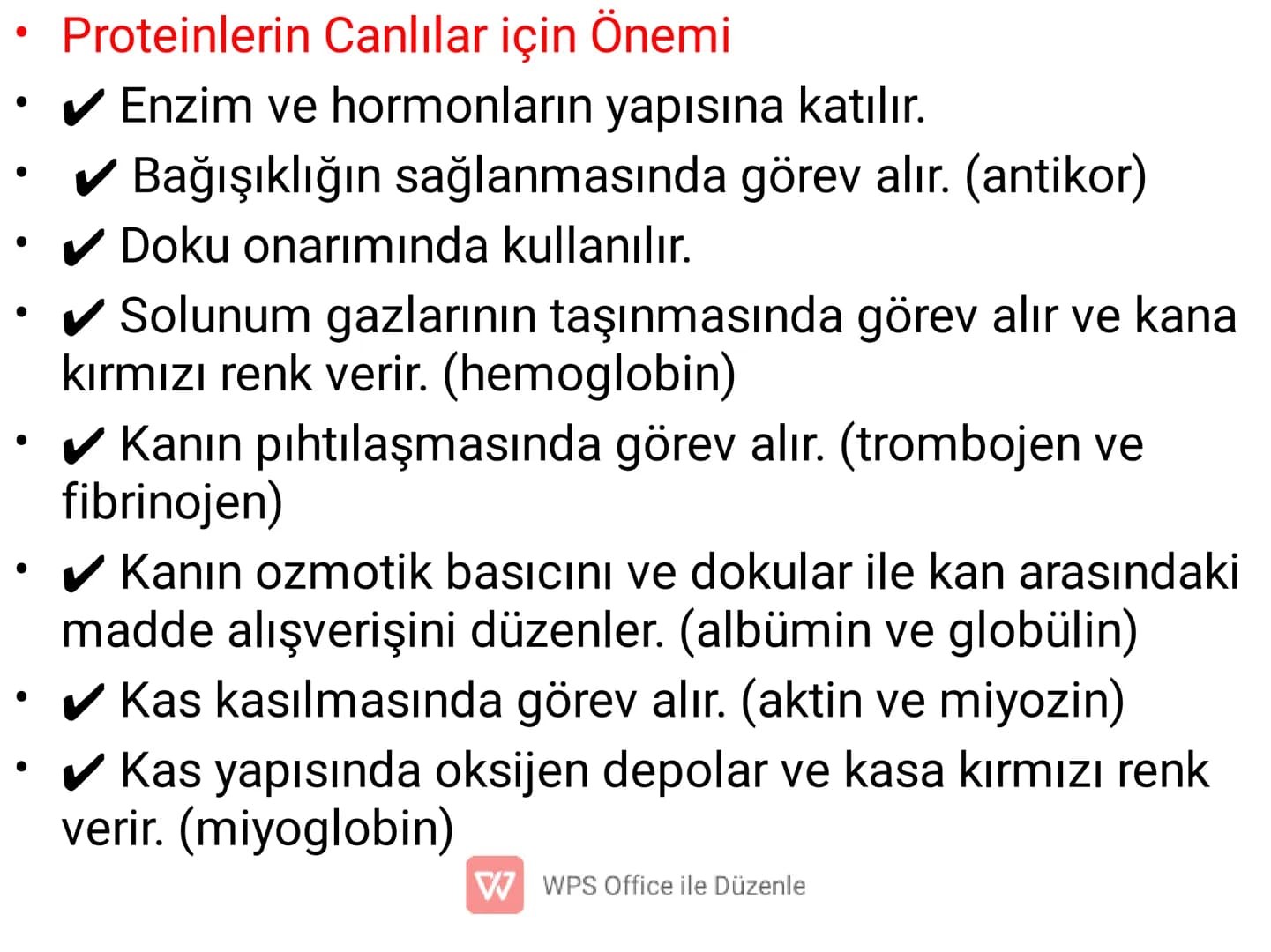 PROTEIN
ICEREN
BESINLER
WWPS Office ile Düzenle 3) PROTEİNLER
✓ Canlıların yapısında en fazla bulunan organik moleküldür.
✔ Yapısında C, H, 