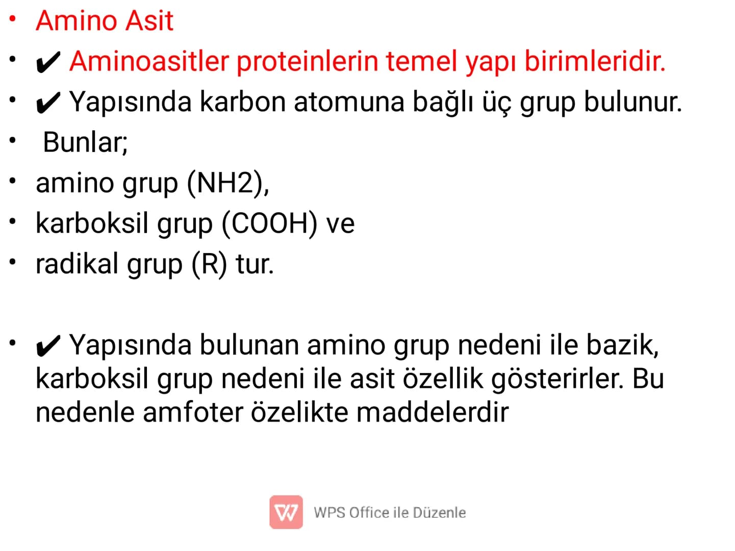 PROTEIN
ICEREN
BESINLER
WWPS Office ile Düzenle 3) PROTEİNLER
✓ Canlıların yapısında en fazla bulunan organik moleküldür.
✔ Yapısında C, H, 