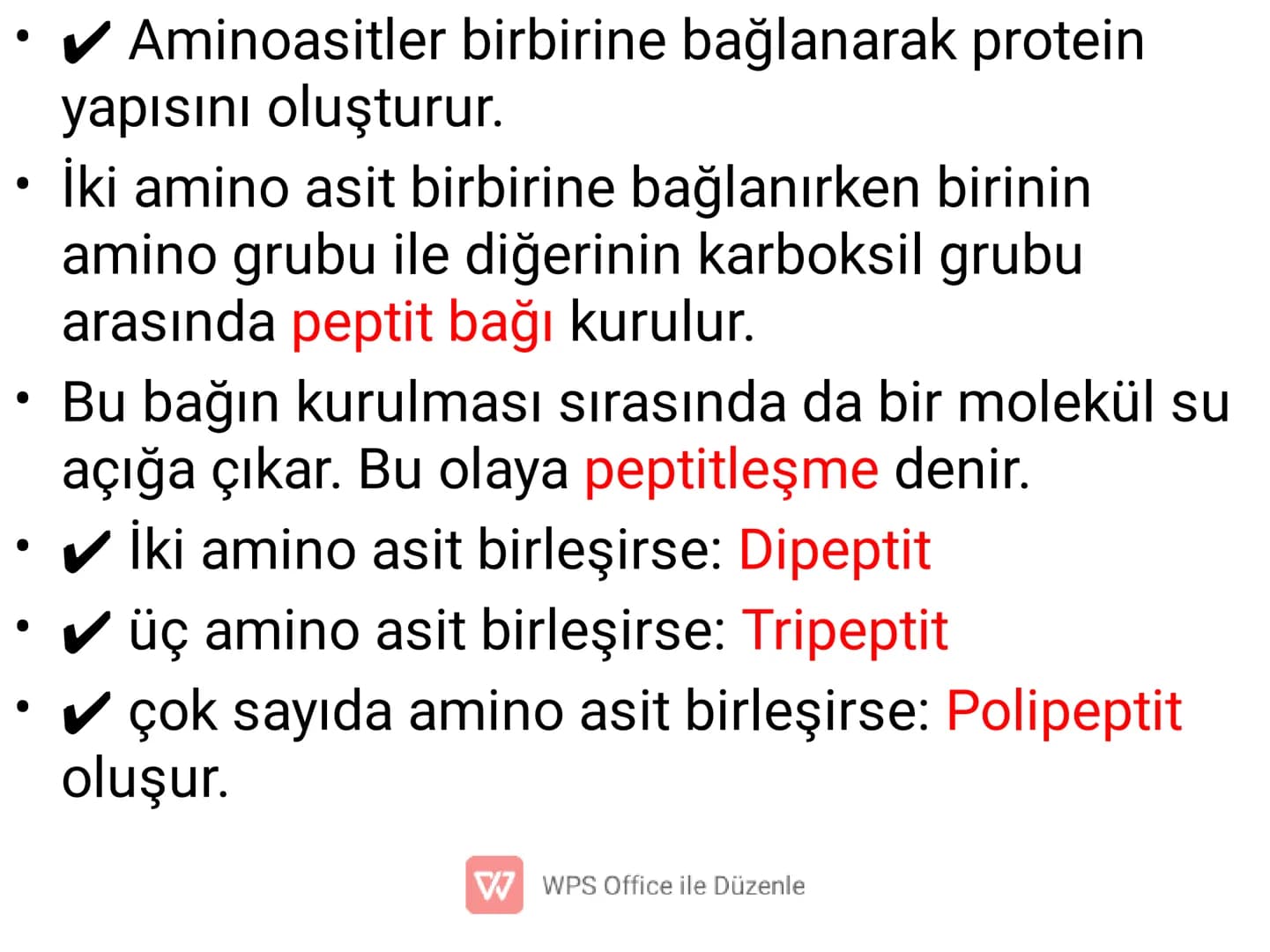 PROTEIN
ICEREN
BESINLER
WWPS Office ile Düzenle 3) PROTEİNLER
✓ Canlıların yapısında en fazla bulunan organik moleküldür.
✔ Yapısında C, H, 